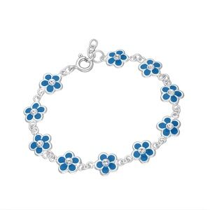 925 Sterling Silver Blue Enamel Flower Bracelet with Crystal – Last One